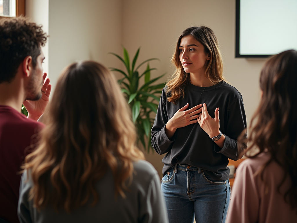 Volunteer using non-verbal communication to connect with the audience