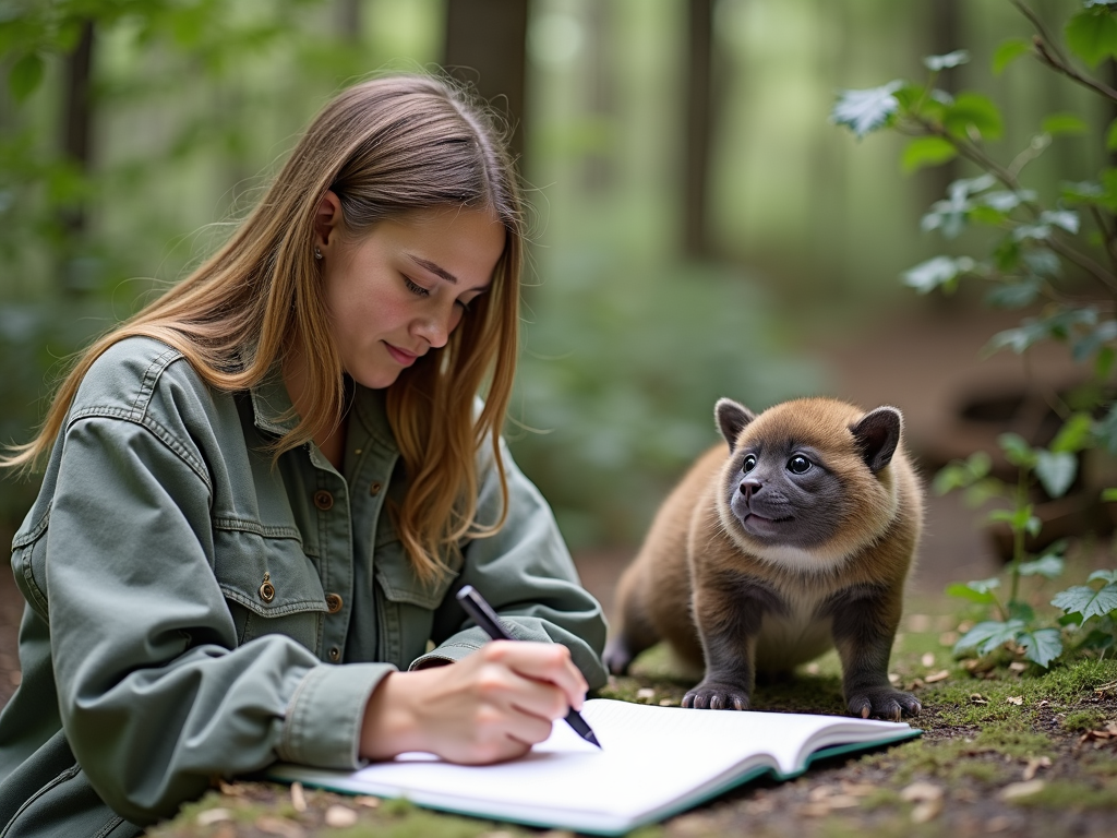 Biology student volunteering at a wildlife sanctuary, gaining hands-on experience and academic insights.