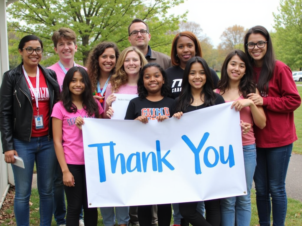 Students and community members posing after a service project