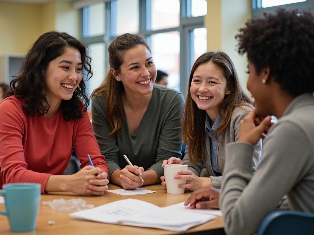 Volunteers collaborating in a school environment