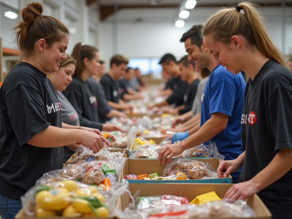 Volunteers at a food bank.