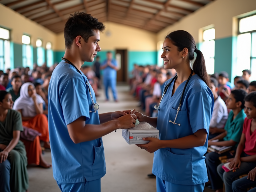 College student volunteering in a healthcare clinic abroad