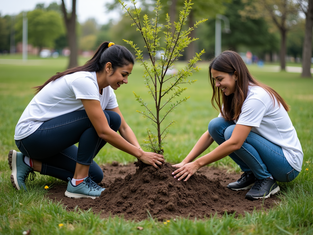 Volunteers planting trees.