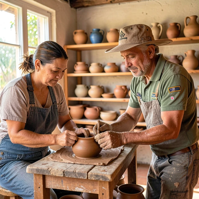 Volunteer collaborating with local artisans on traditional crafts