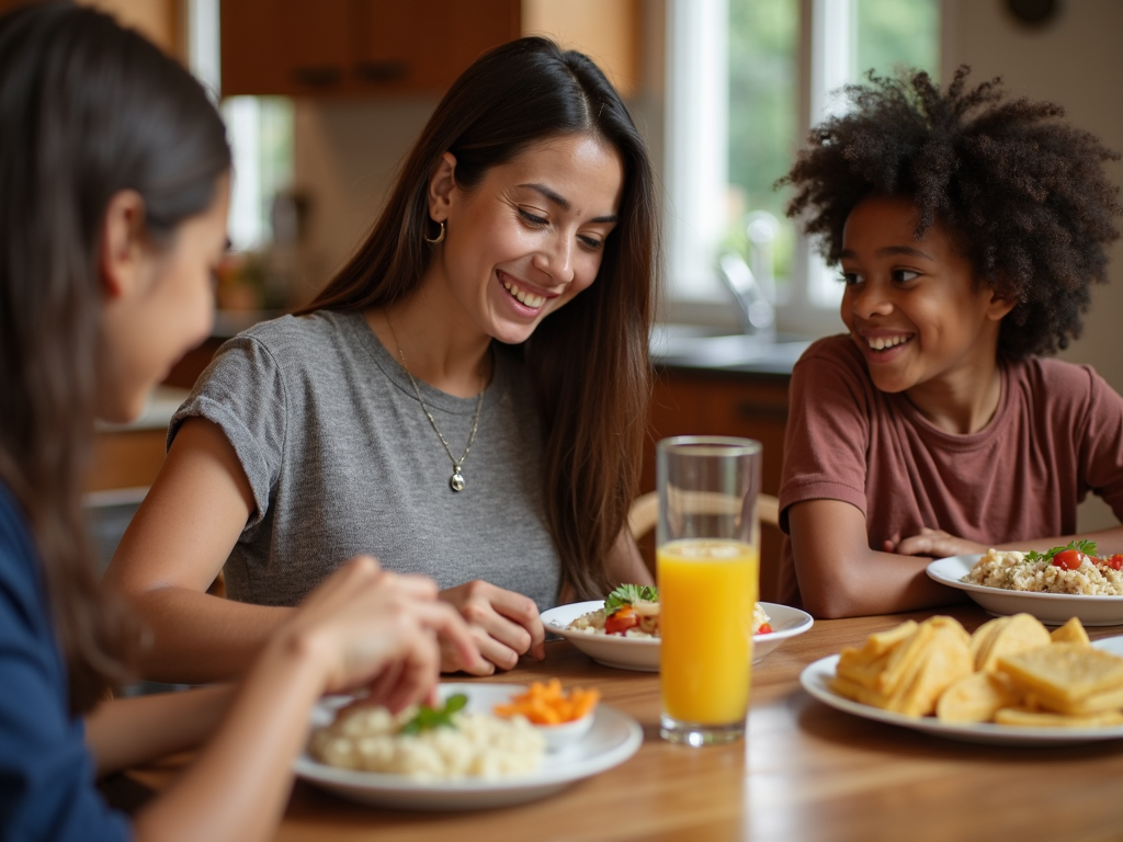 Volunteer sharing a meal with host family