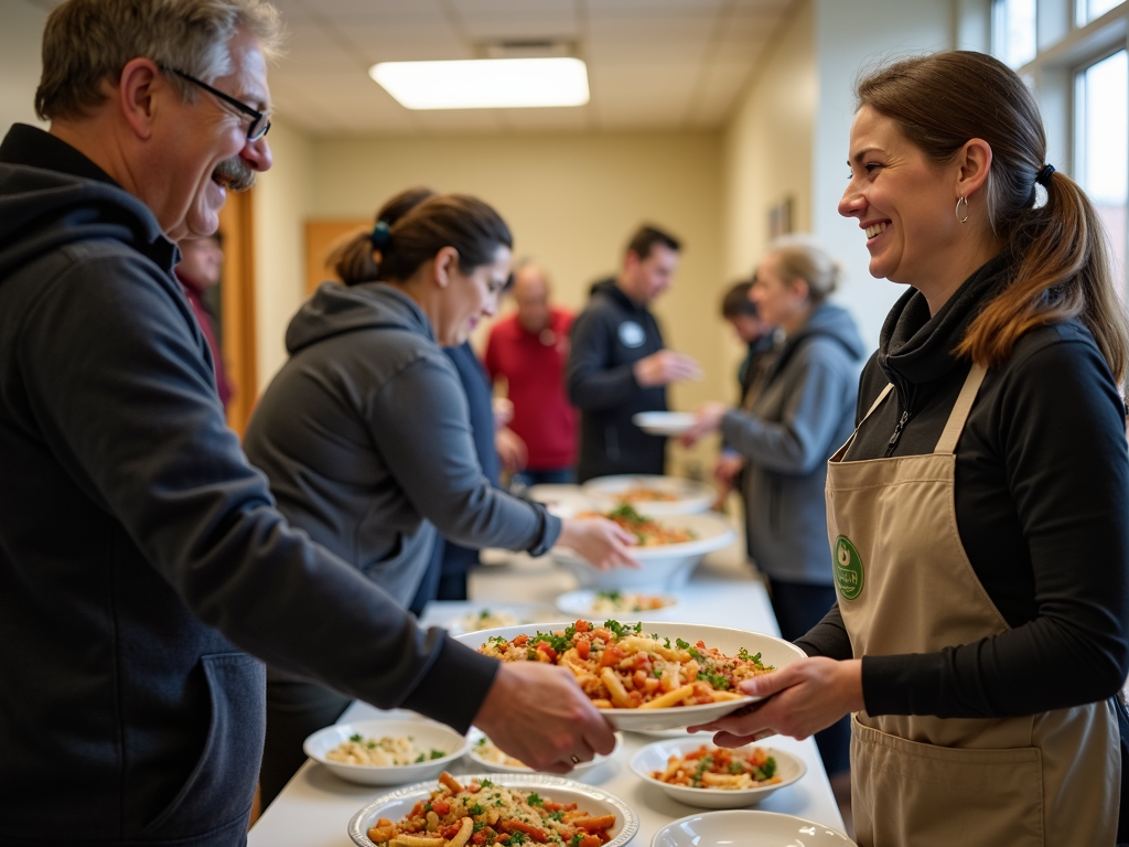 Volunteer serving food to community