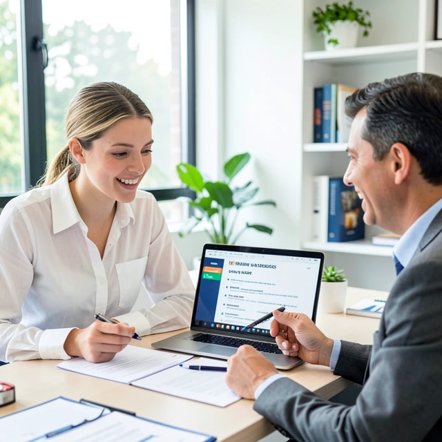 Young professional discussing resume with career advisor