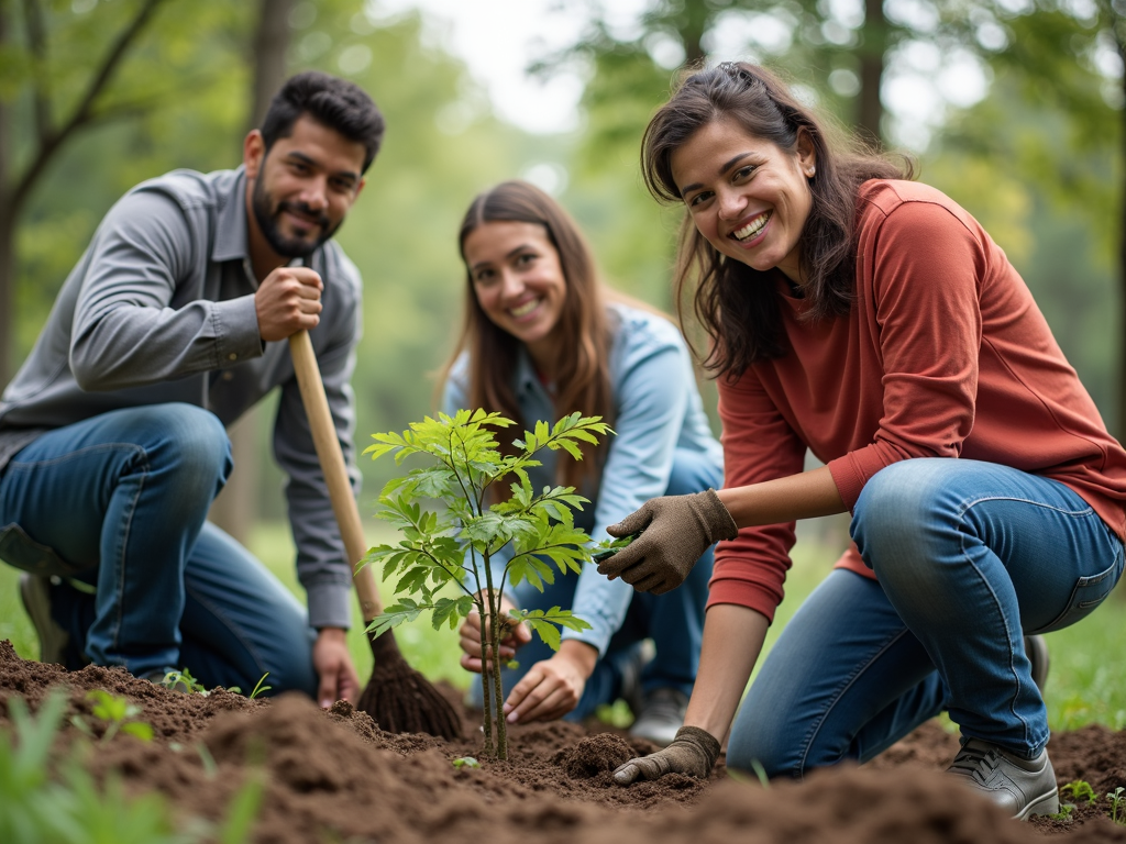 Volunteers planting trees in a community park