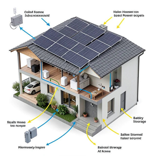 Diagram of a complete residential solar power system
