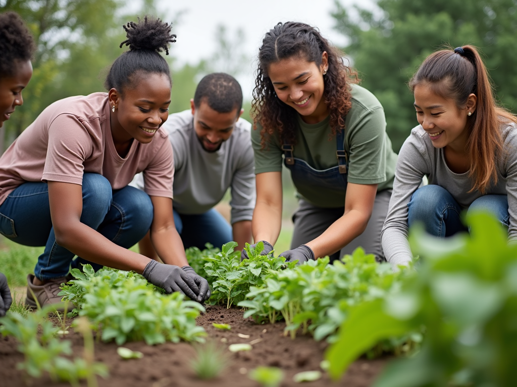 Community members building a garden