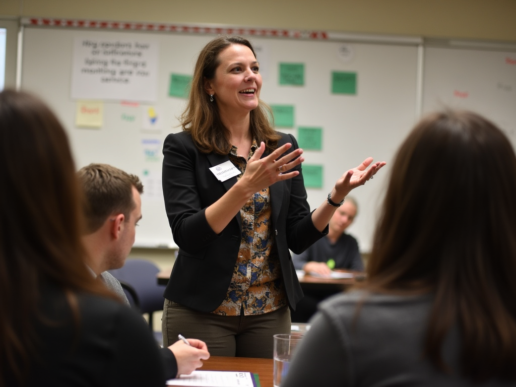Volunteer practicing public speaking skills.