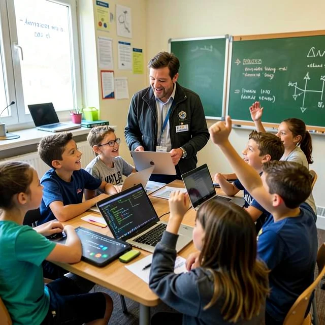 Volunteer educator leading a skill-based lesson in a classroom setting