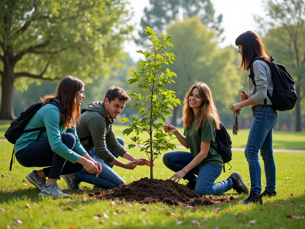 Youth volunteers planting trees