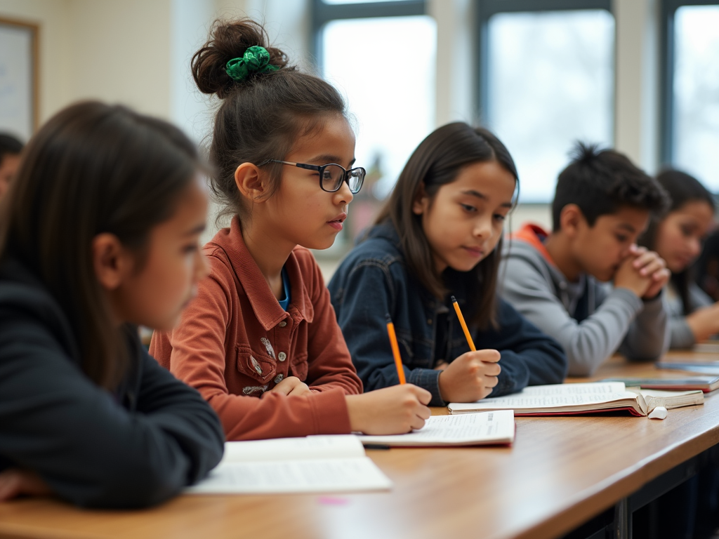 Volunteers tutoring students in a classroom setting.