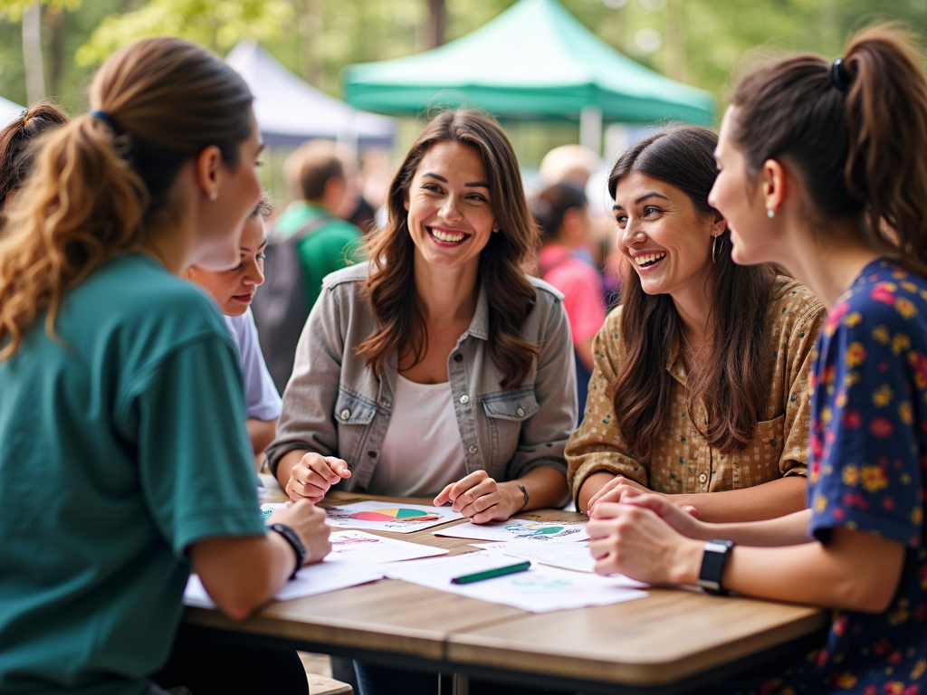 A diverse group of volunteers collaborating during a community advocacy event