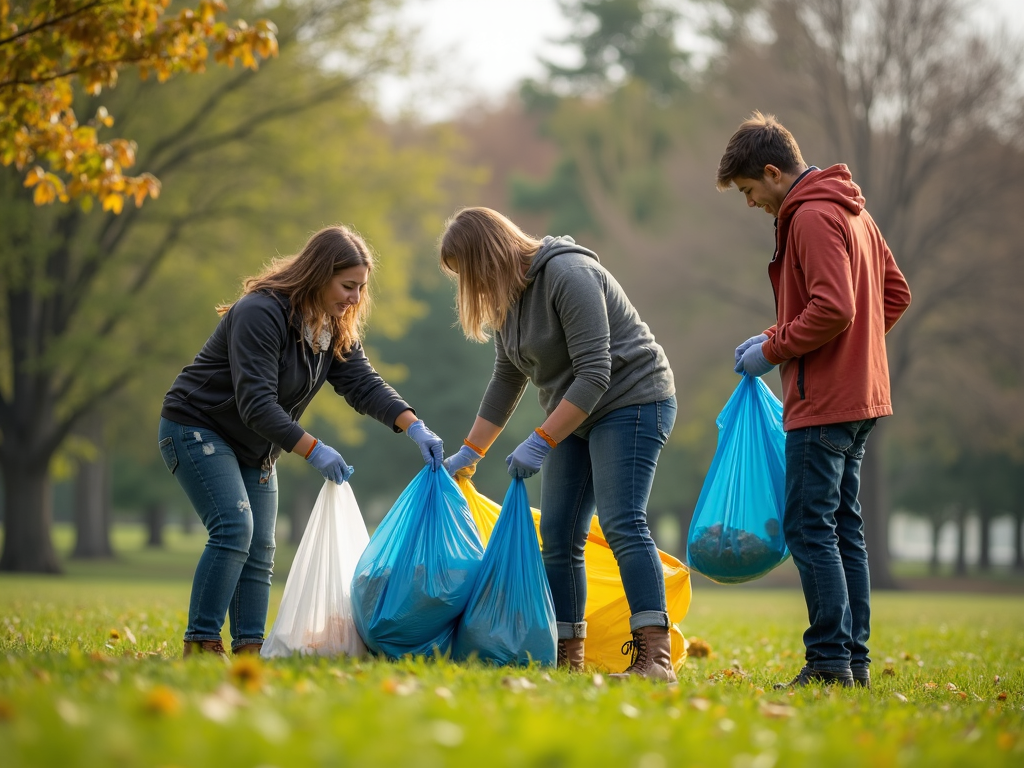 Volunteers cleaning up a park