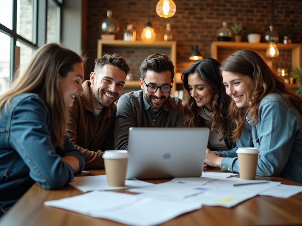 Volunteers planning in a coffee shop.