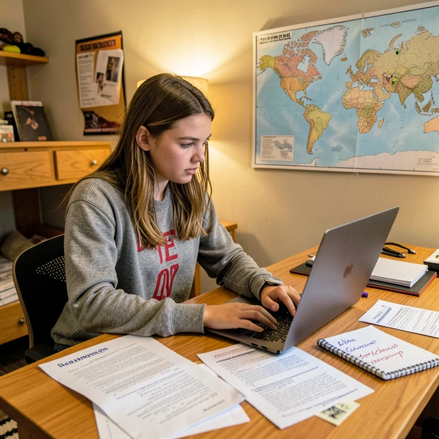 Student researching and applying for volunteer funding scholarships