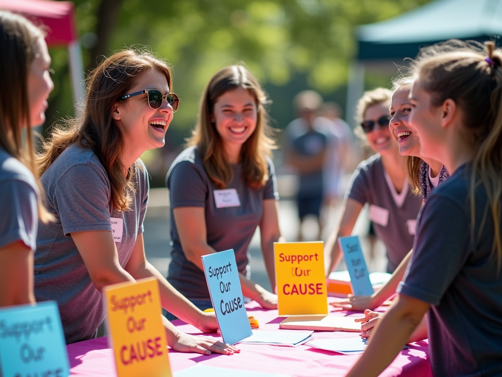 Volunteers preparing for a fundraising fair