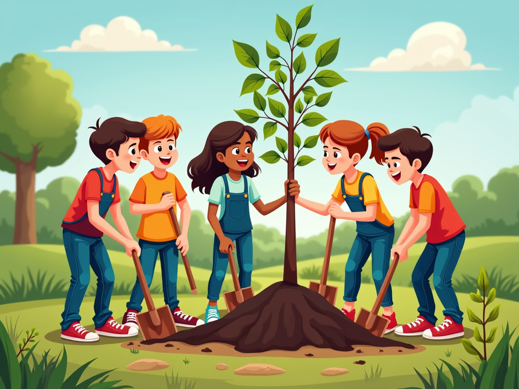Youth participating in a community tree-planting project