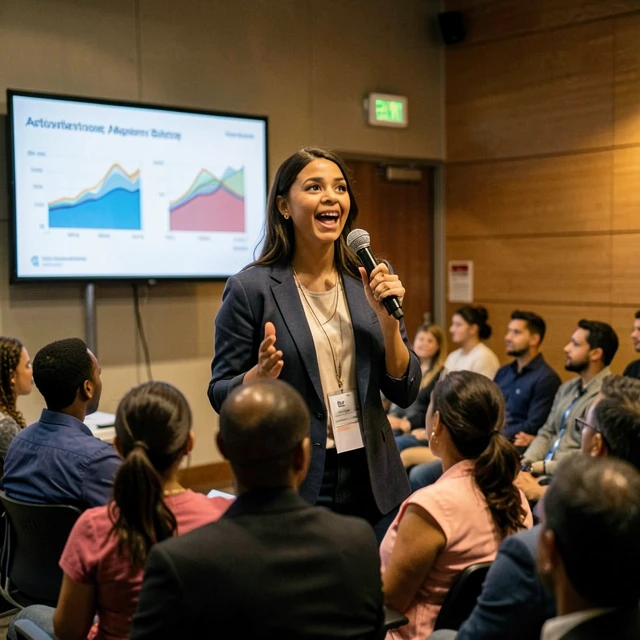 Advocate delivering a powerful presentation at a community event