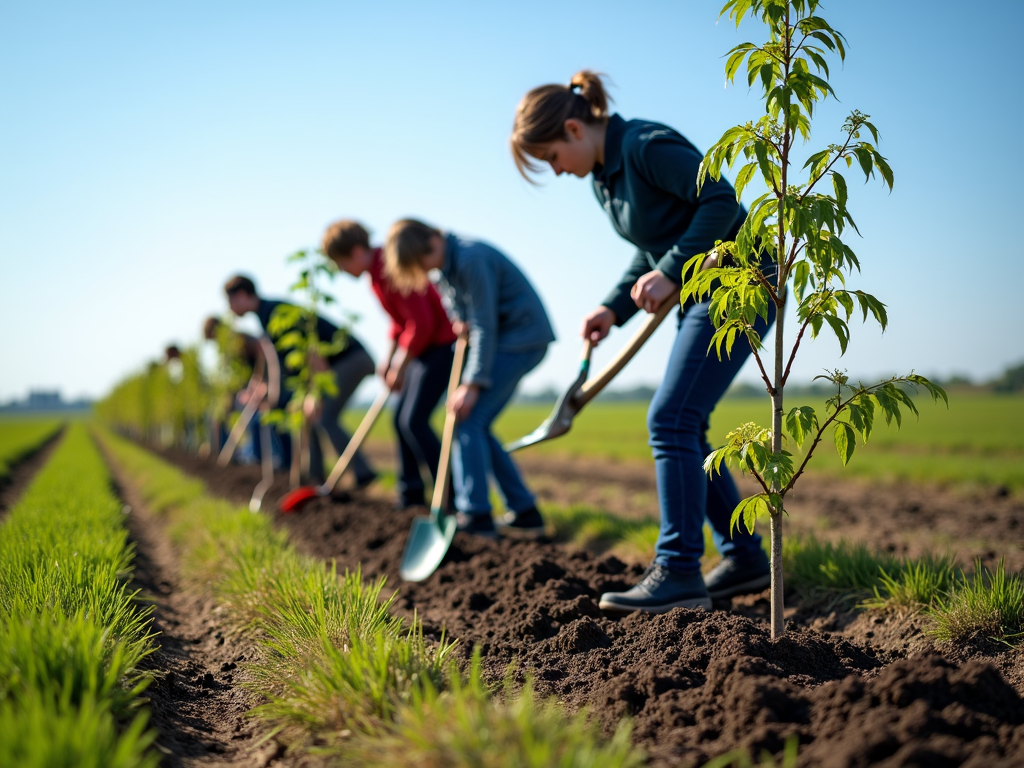 Students planting trees in a reforestation effort