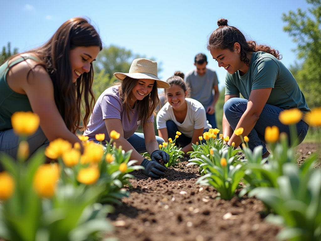 Volunteers working together on a community garden project
