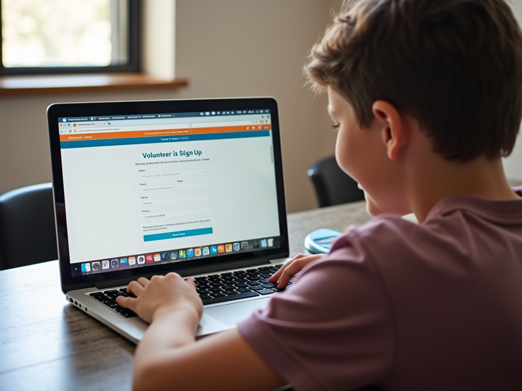 Teen signing up for volunteer work online