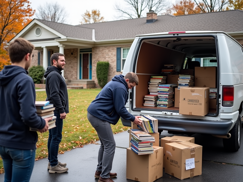 Students delivering books for a service learning donation drive