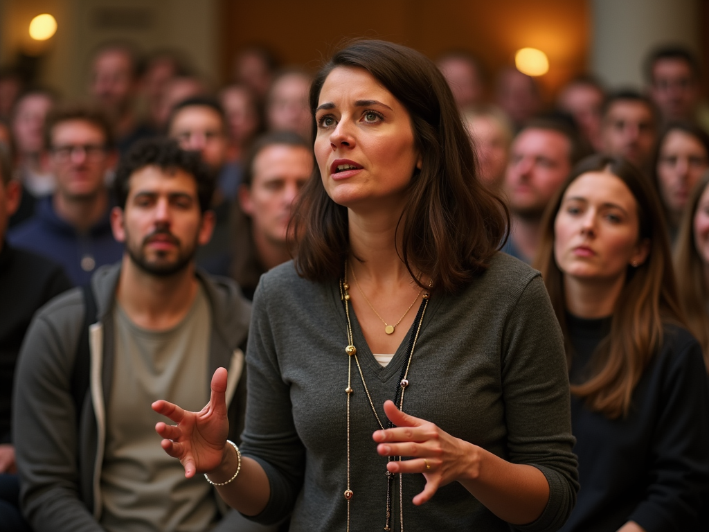 Engaged audience listening to a persuasive speaker