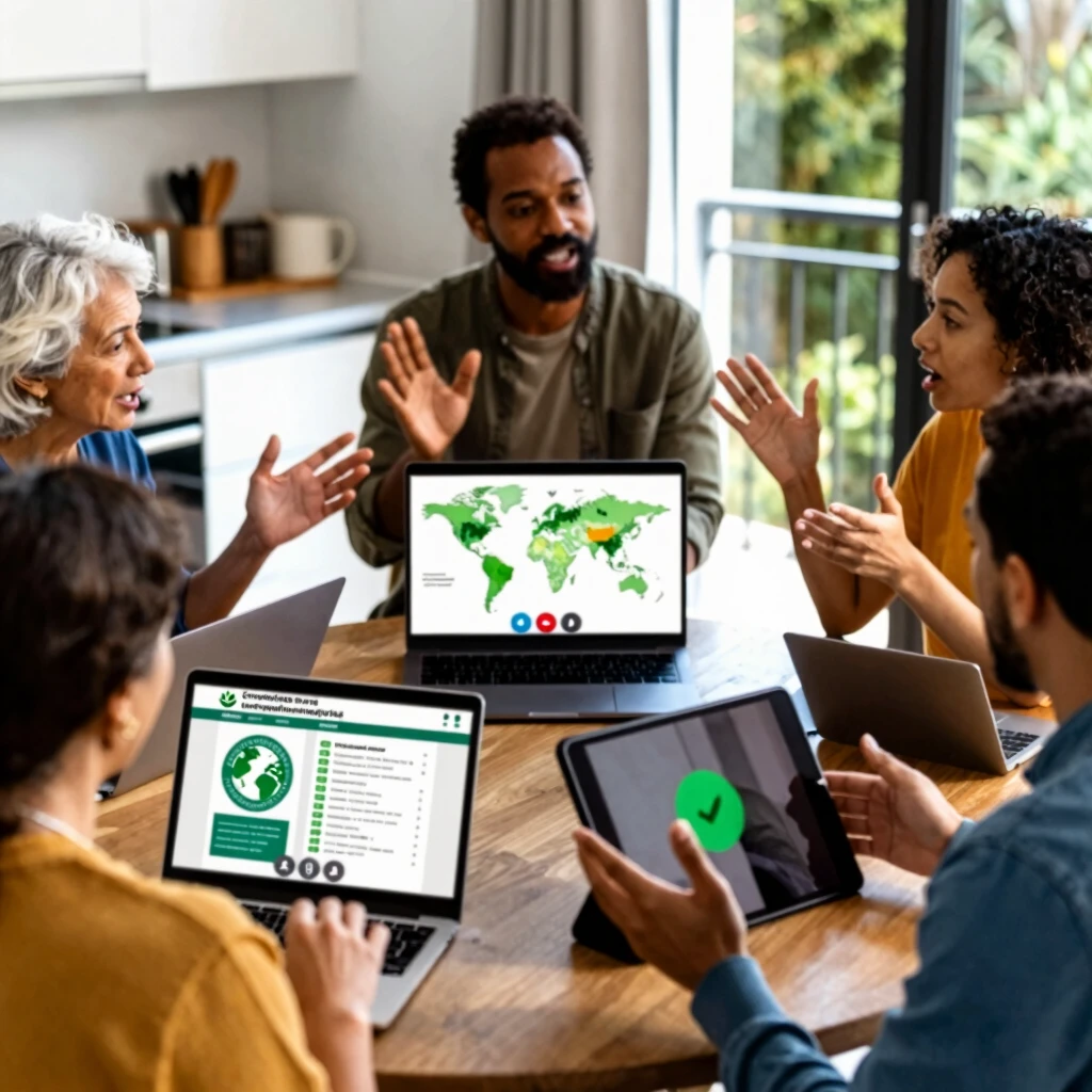Diverse group of online volunteers collaborating in a virtual advocacy meeting