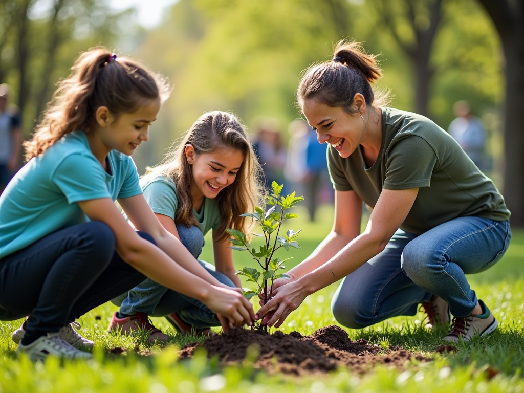Volunteers planting trees together