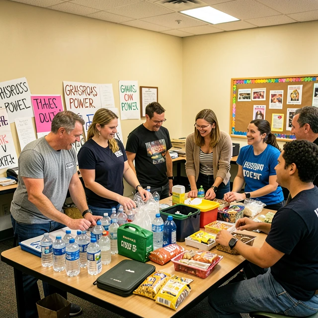 Volunteers providing support and aid after a successful protest
