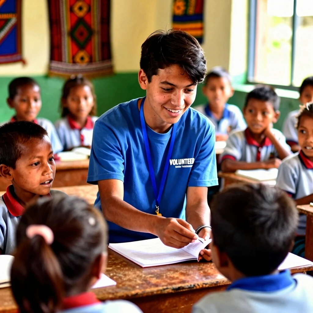 College student engaged in international skill-based volunteering abroad