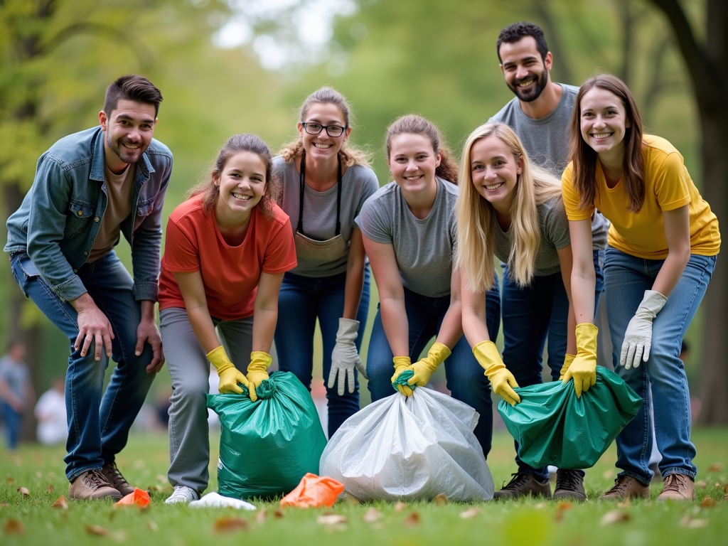 Volunteers cleaning a park