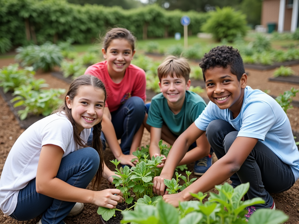 Students volunteering in a community garden