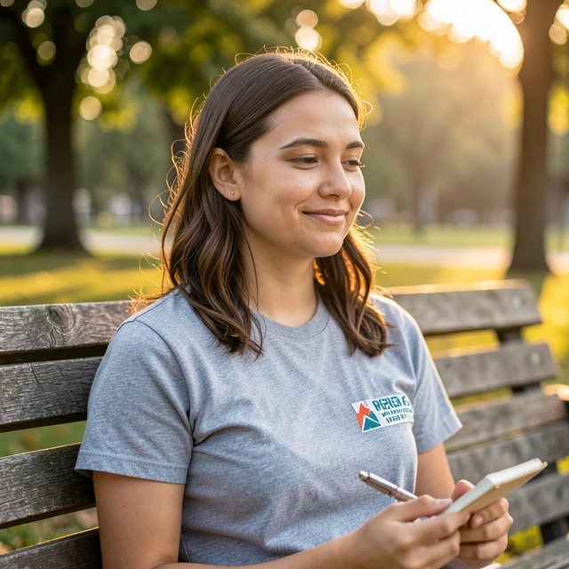 Young woman reflecting thoughtfully after a volunteer shift