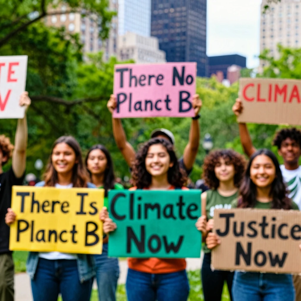 Youth volunteers participating in a climate advocacy protest