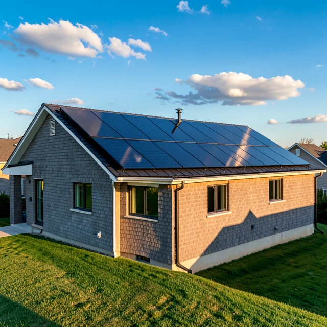 Modern home with solar panels installed on the roof