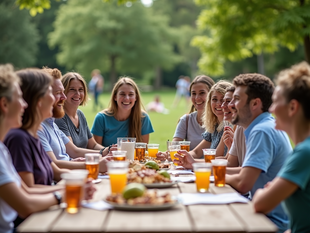 Volunteers and advocates enjoying a community picnic