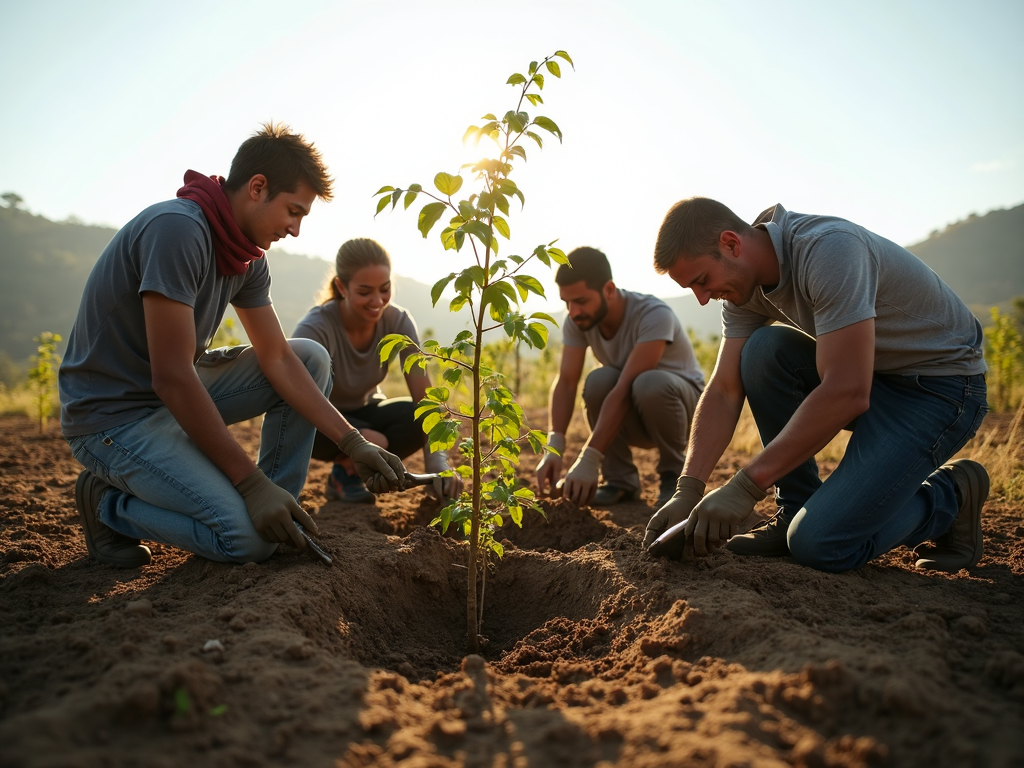 Volunteers planting trees for conservation.