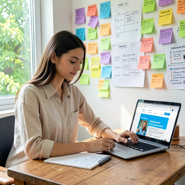 Volunteer carefully planning advocacy activities at her home desk