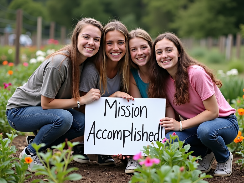 Youth volunteers celebrating a community garden project