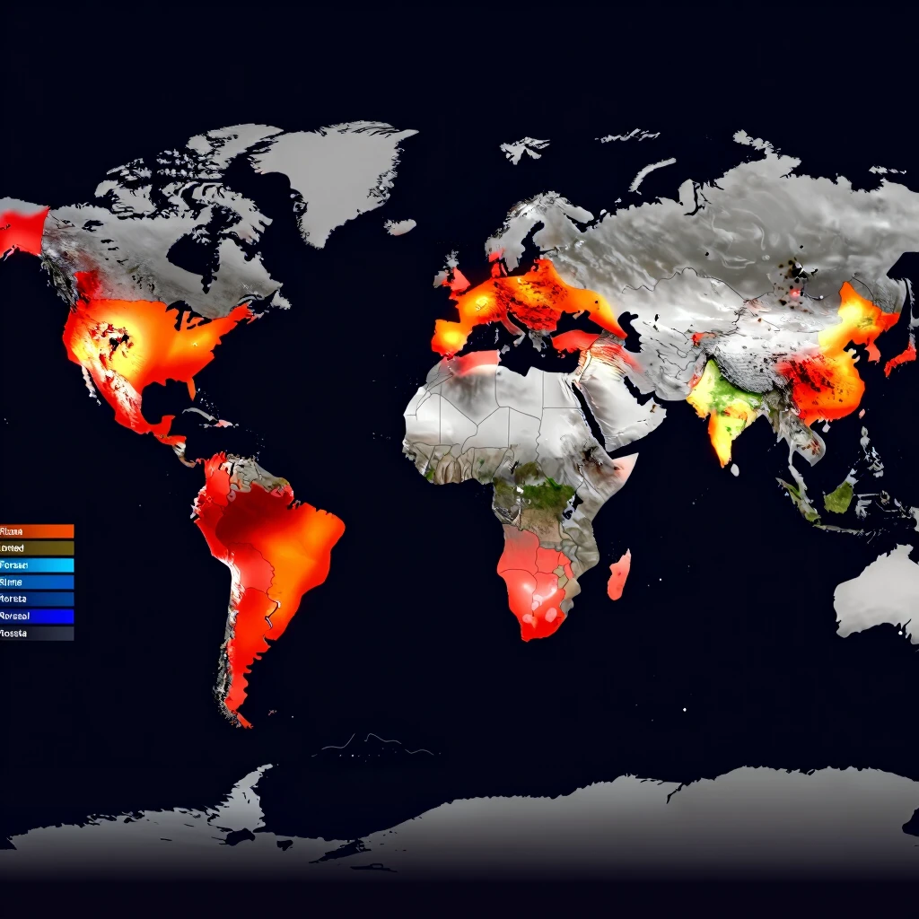 Global map illustrating climate change impacts and key environmental policy areas
