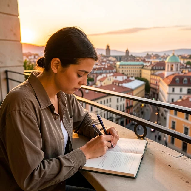 Volunteer reflecting and journaling during international experience