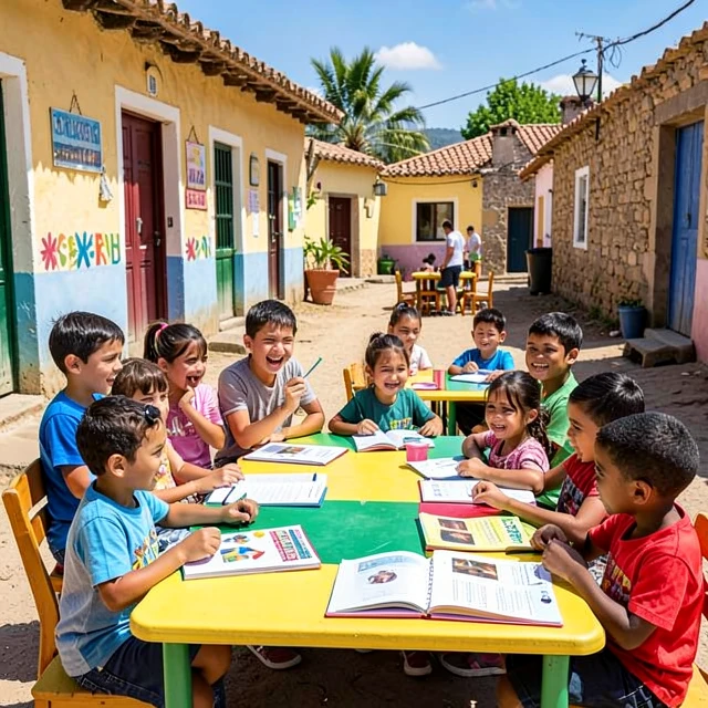 Volunteer engaging with local children while learning and teaching language abroad