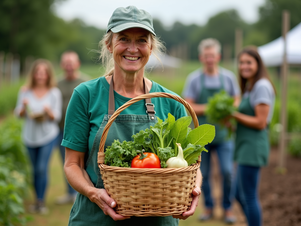 Volunteer with harvest from community garden
