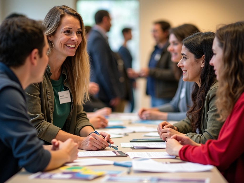A volunteer enthusiastically engaging with community members at an event