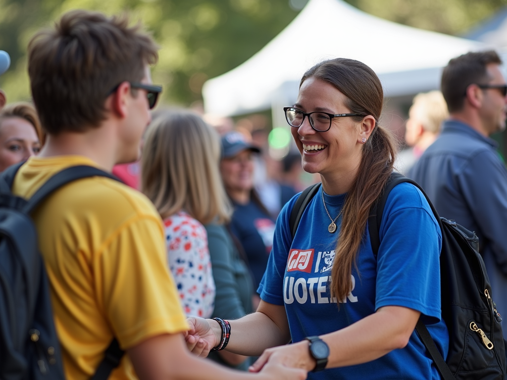 Volunteer using positive body language with a voter