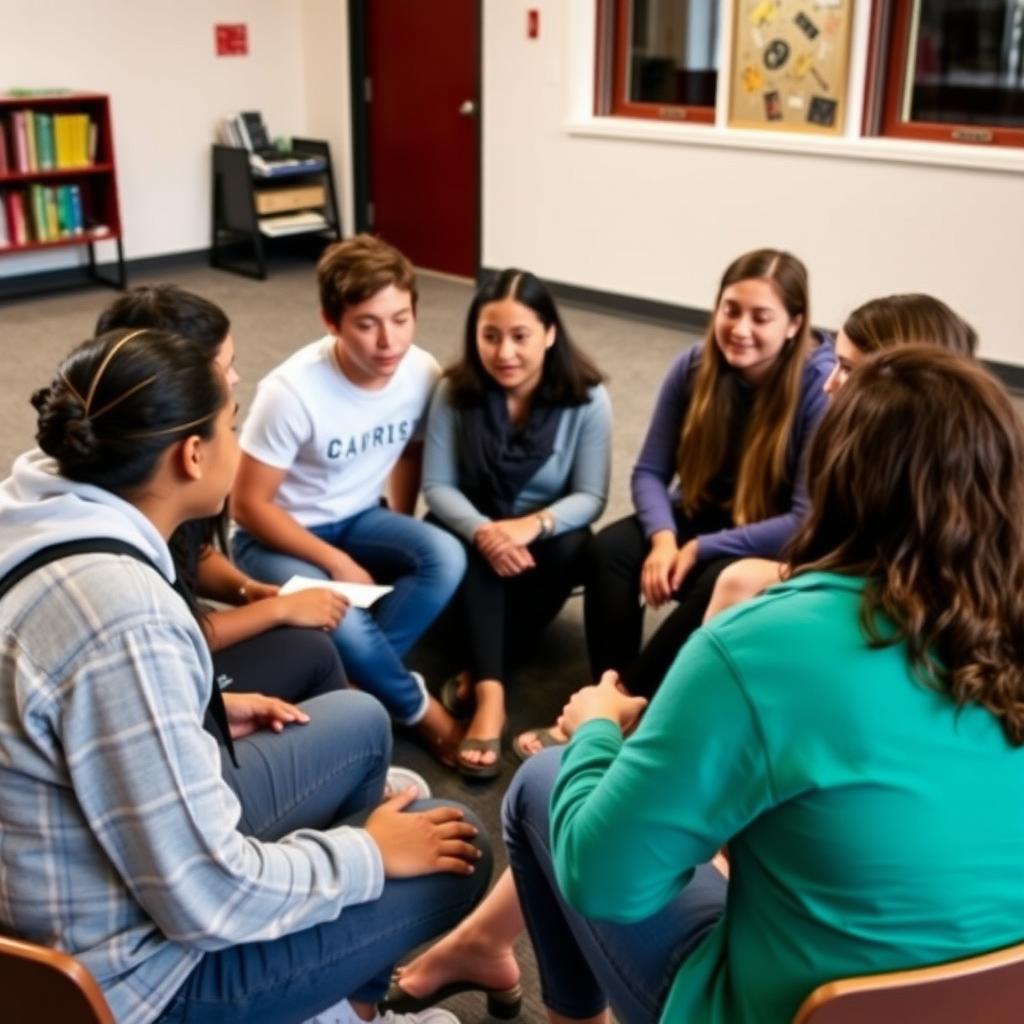 Students participating in a reflection session after service learning.